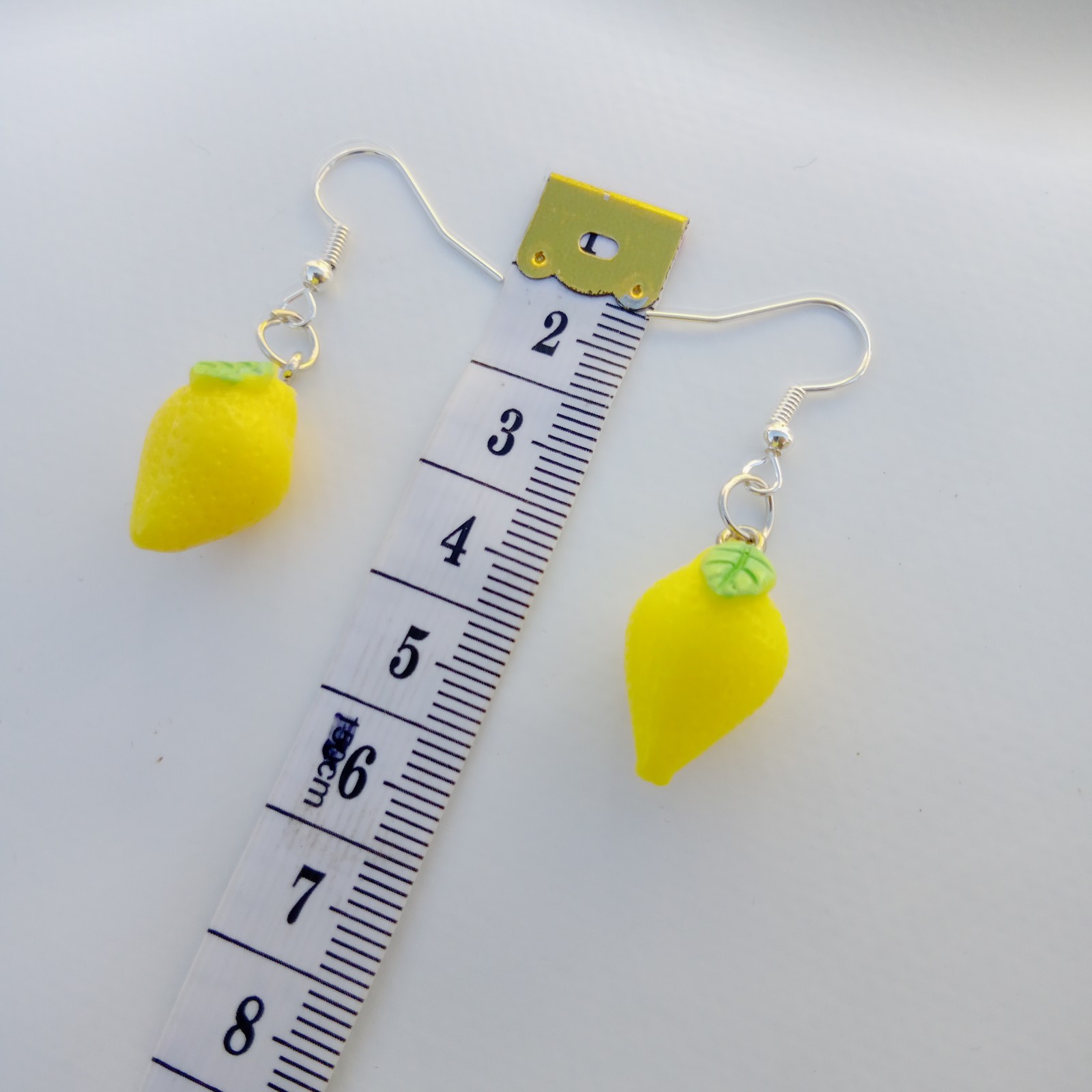 Lemon dangle earrings 3d Yellow Fruits shape Retro Kitsch Novelty Fun Theme
