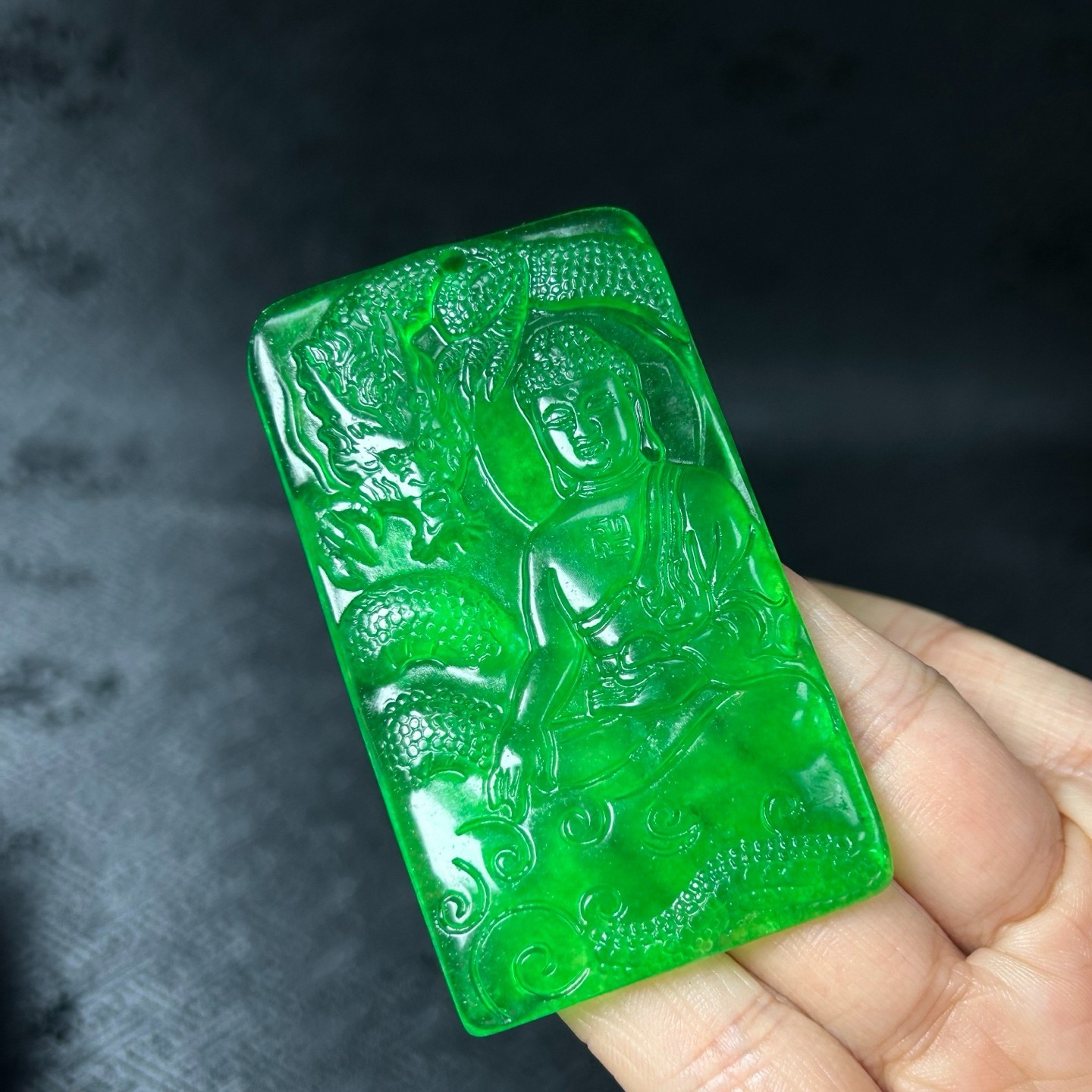 Nature ice green Burmese jade Jadeite carved Buddha luck amulet Pendant&Necklace