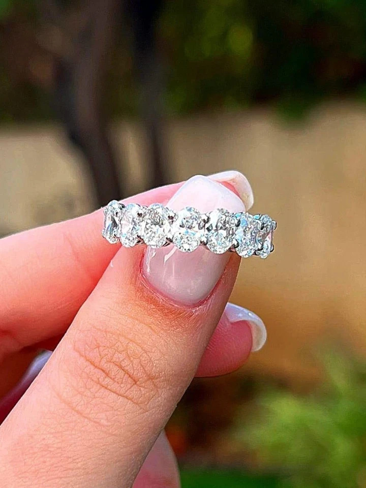2.80 Ct Oval Cut Natural Diamond Wedding Half Eternity Band 950 Platinum Size 6