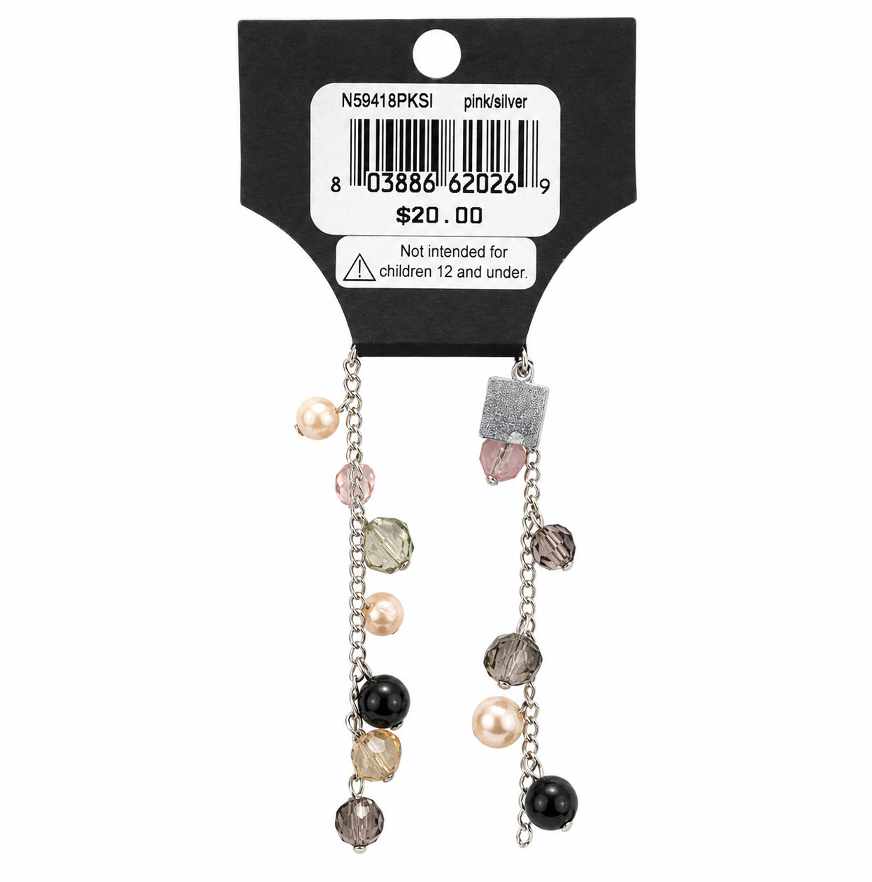 Silver-Tone Multicolor Beaded Station Necklace