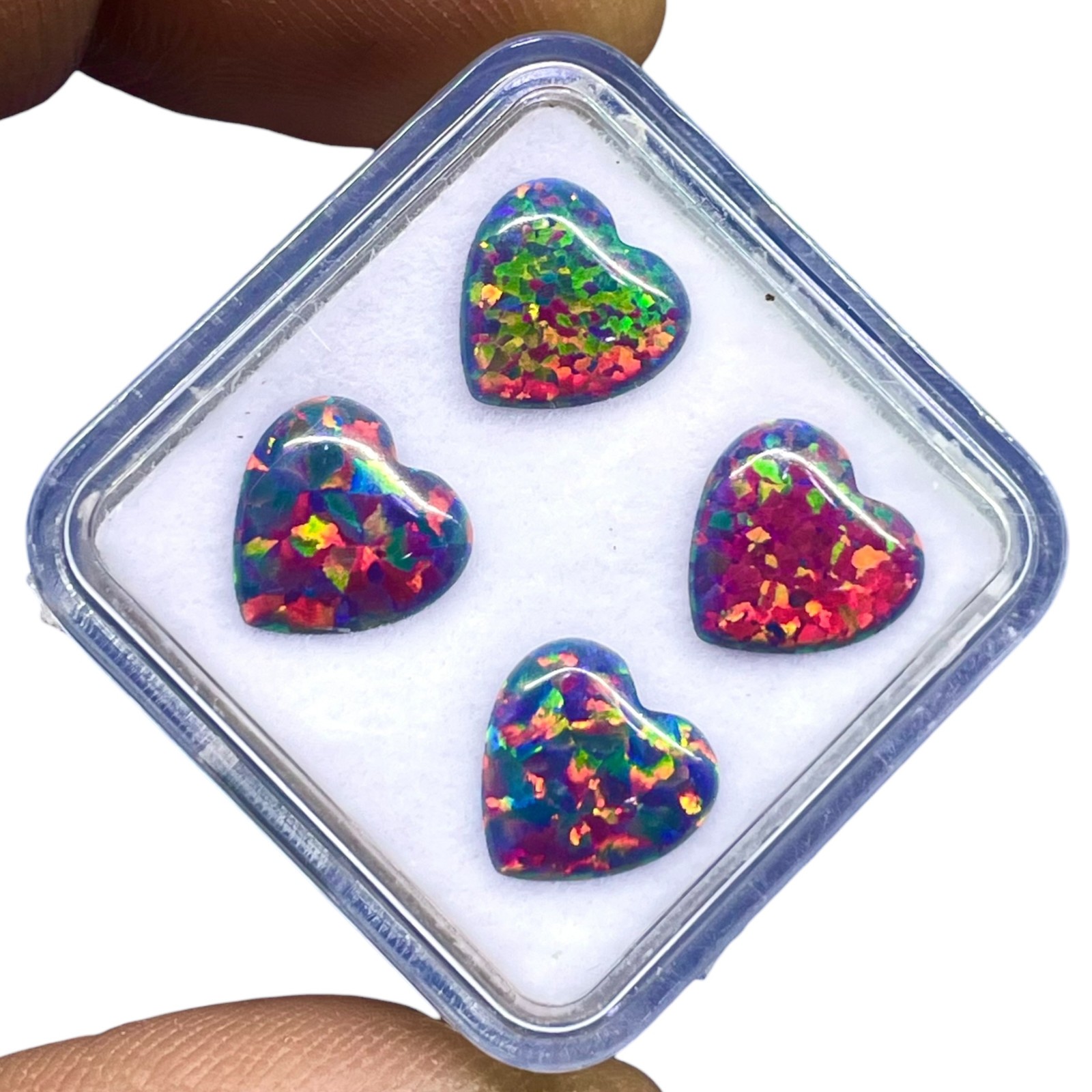 4 Pcs Black Australian Opal 9mm Heart Cabochon AAA Quality Lab Created Gemstones