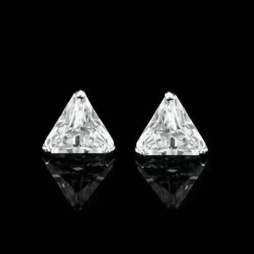 3TCW Trillion Lab Created Diamond Solitaire Stud Earrings 925 Sterling Silver