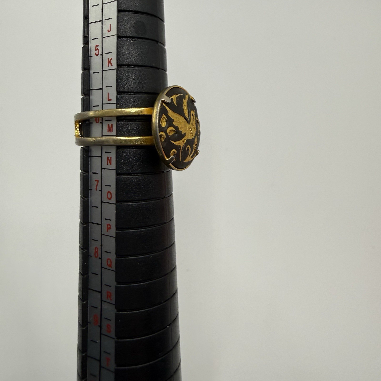 Vintage Toledo Damascene Bird Ring Gold Inlay Adjustable Statement Band