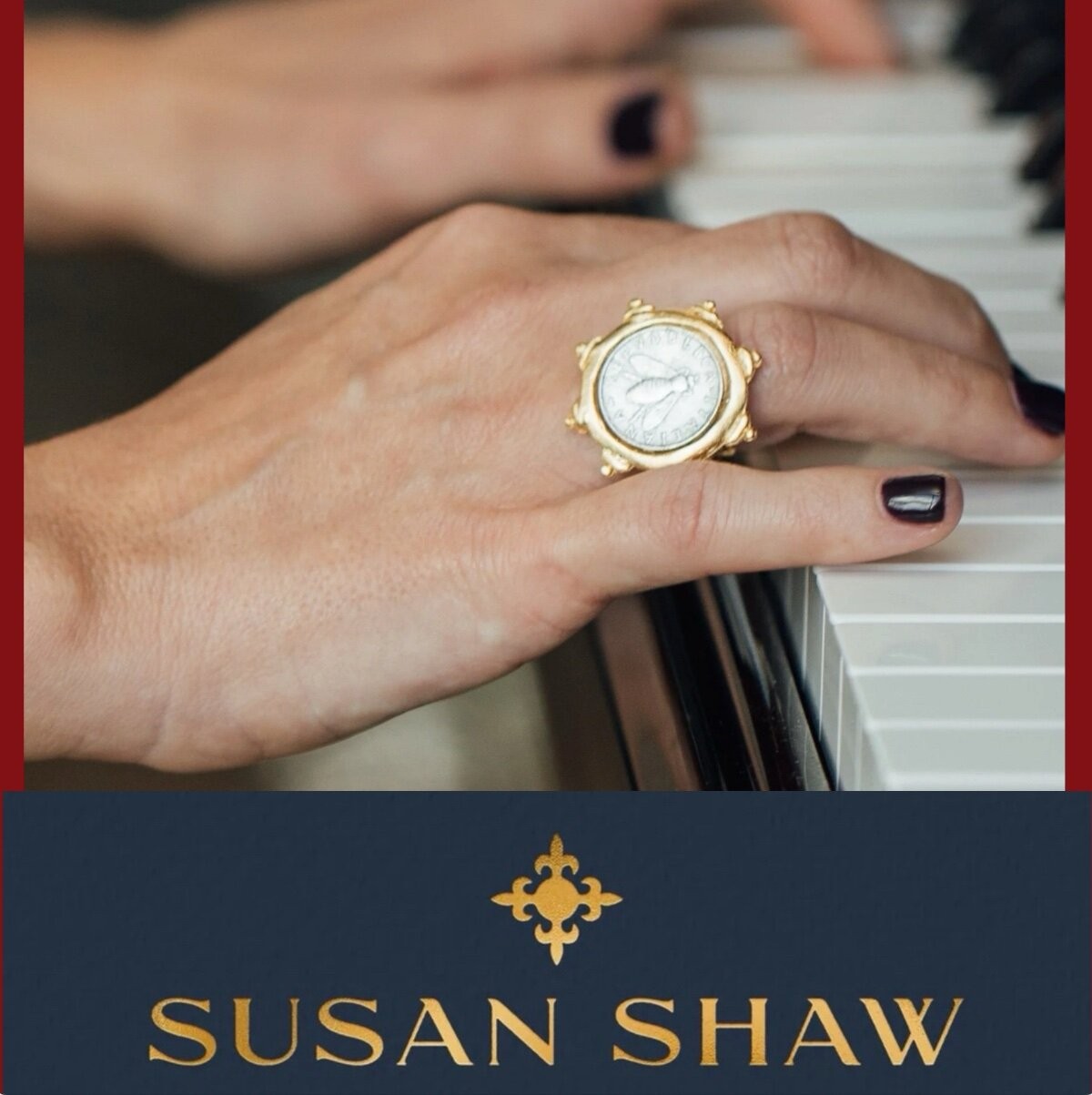 Susan Shaw Gold Florence Italian Bee Coin Ring 24Kt TPG