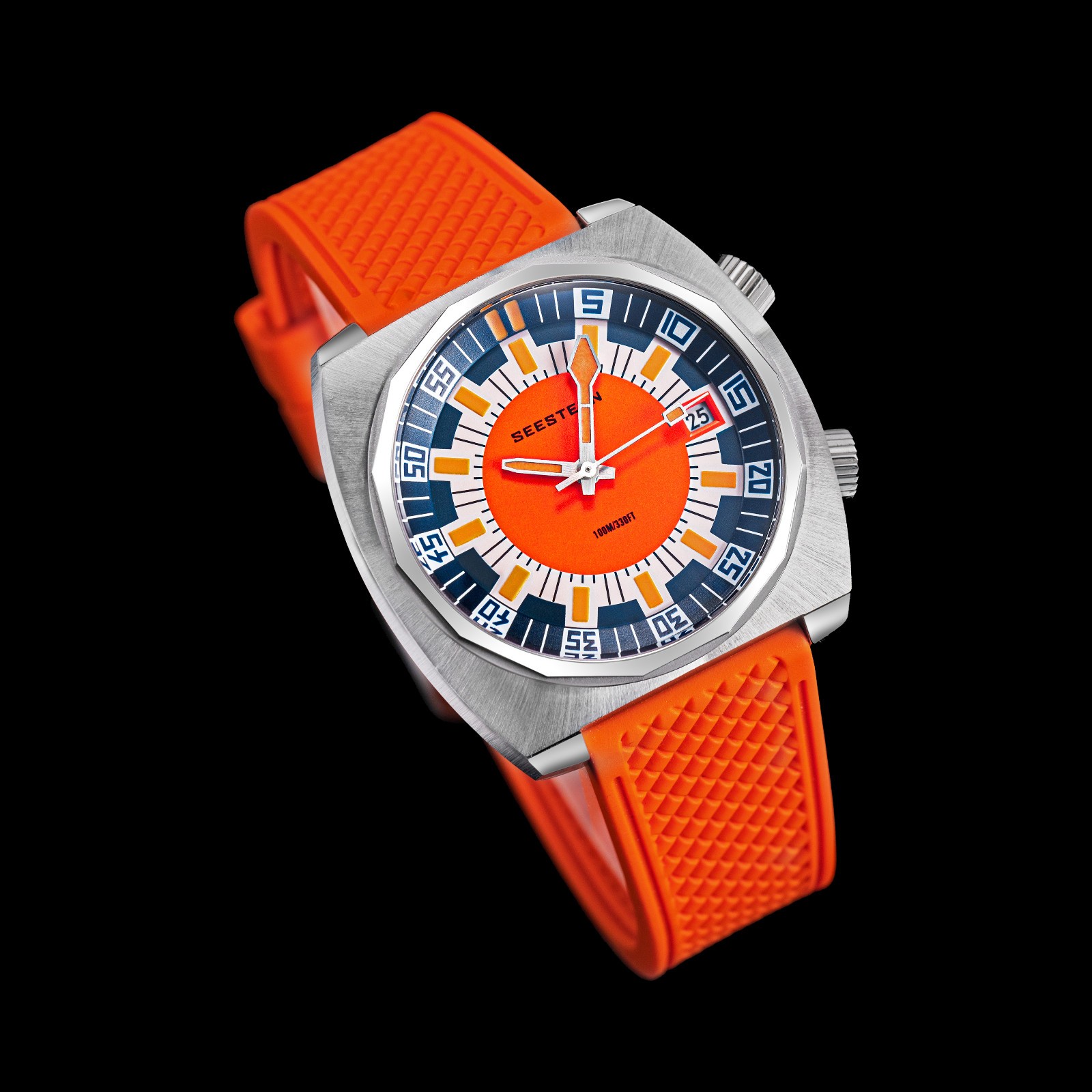 Seestern S471.01.O 38MM LUME Internal Bezel 100m DIVER’S Mens Sport Watch ORANGE