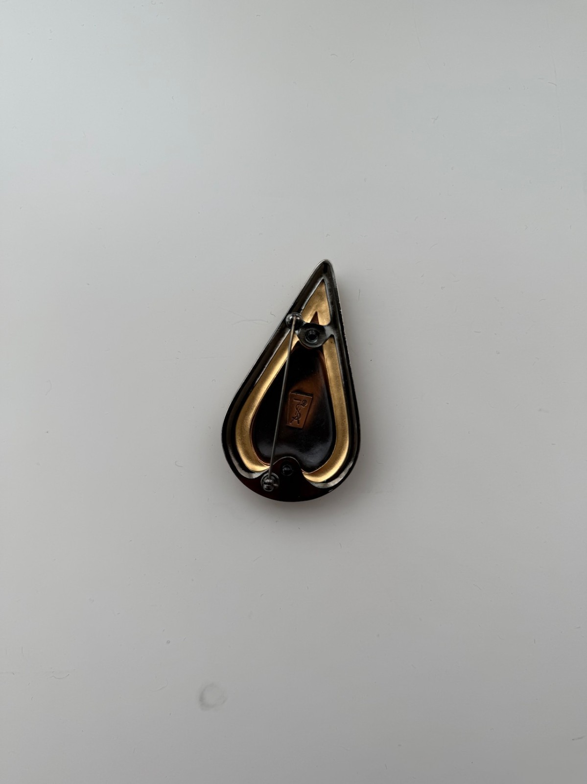 Yves Saint Laurent 1990s Pear Brooch Gold Enamel W1.6 × H2.8 in Vintage