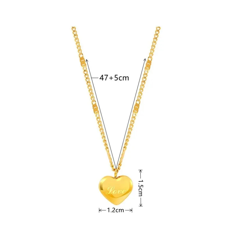 1pcs Gold-color Necklace Ms Simple Fashion Peach Heart Engraved Love Collarbone