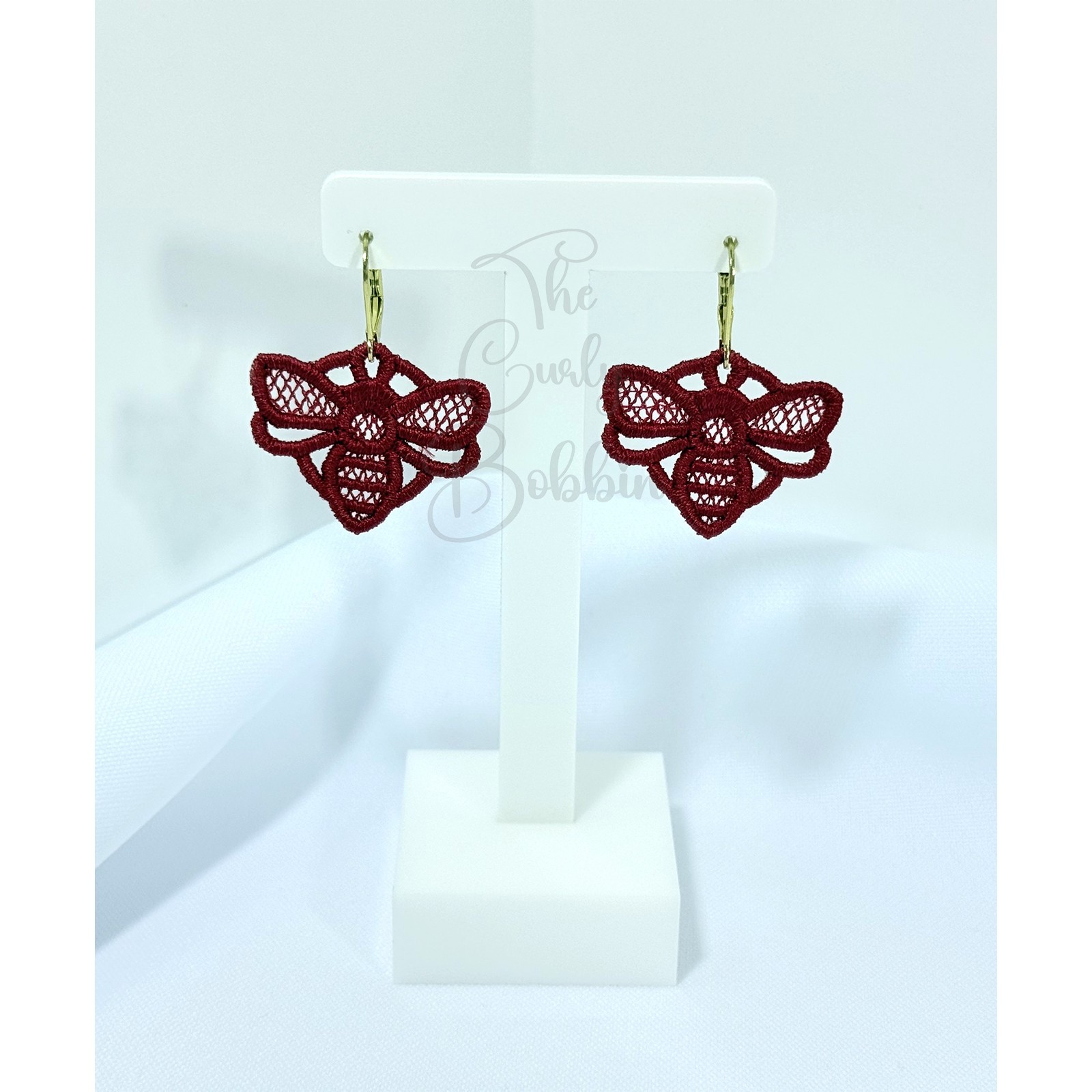 Embroidered Lace Bumblebee Leverback Earrings and Charm Bundle Birthday Gift