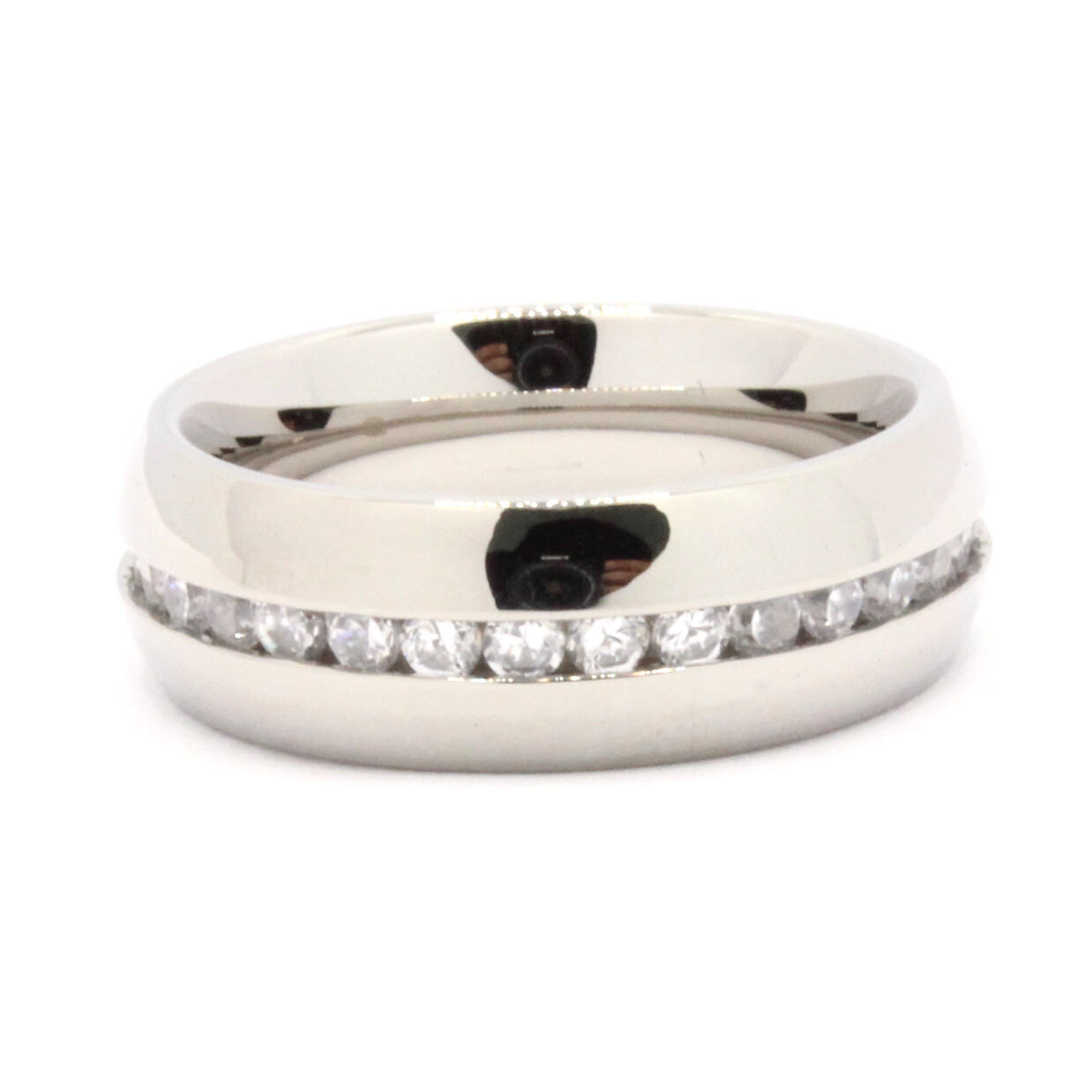 Stainless Steel Plain High Polished Domed 2mm CZ Eternity Wedding Band Ring 7mm