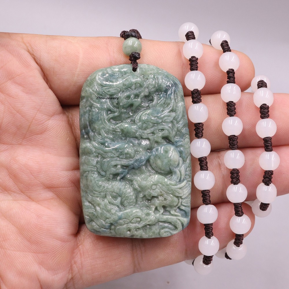 New Natural Jade Blue-Green Jadeite Dragon Pendant 52mm H With Certificate