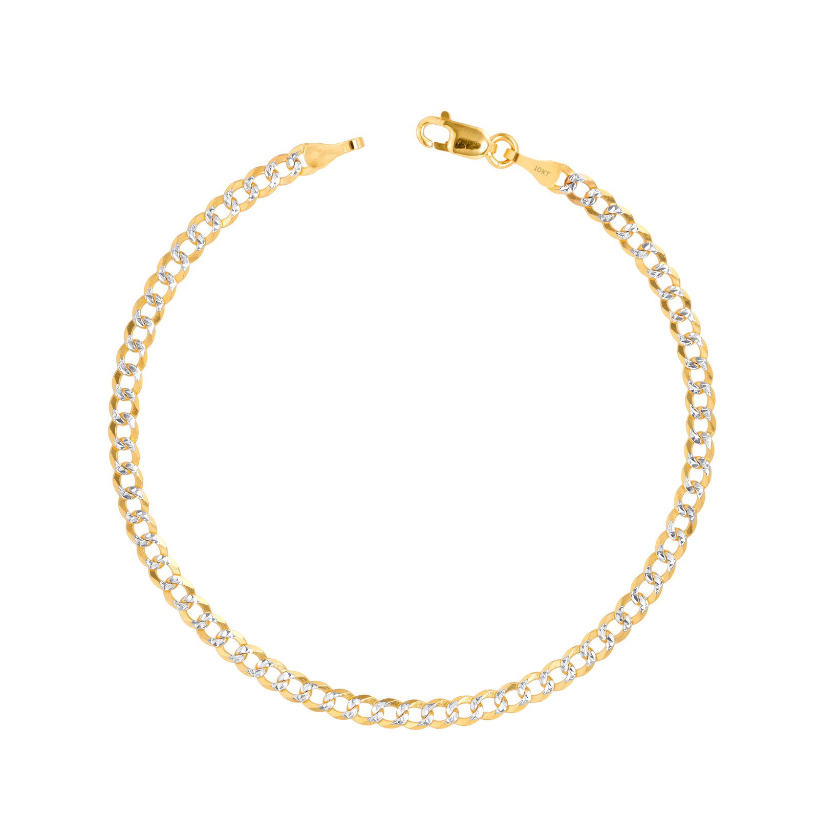 10K Yellow Gold Solid 3mm Diamond Cut Pave Cuban Curb Chain Bracelet Anklet 7-9″