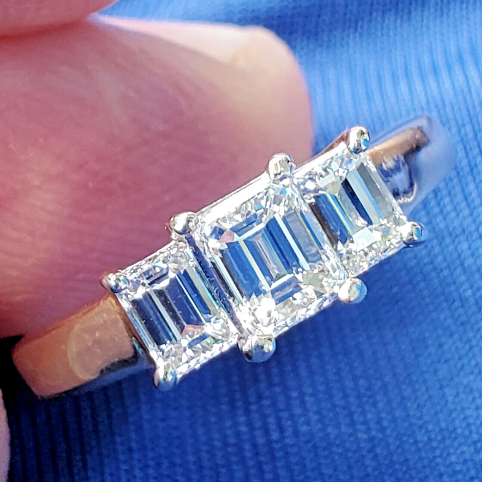 Original EARTH MINED DIAMOND Emerald cut Deco Engagement Ring Vintage 3 stone 7