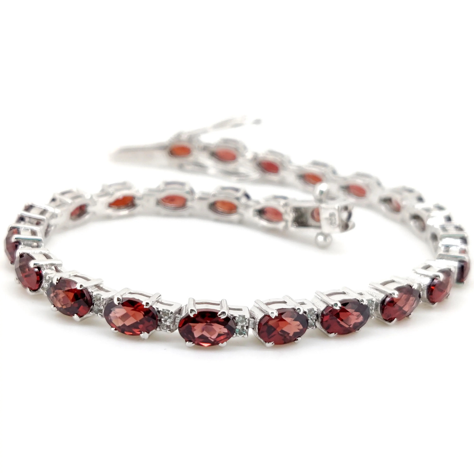 Oval Garnet Tennis Bracelet Sterling Silver January Birthstone womens Jewelry