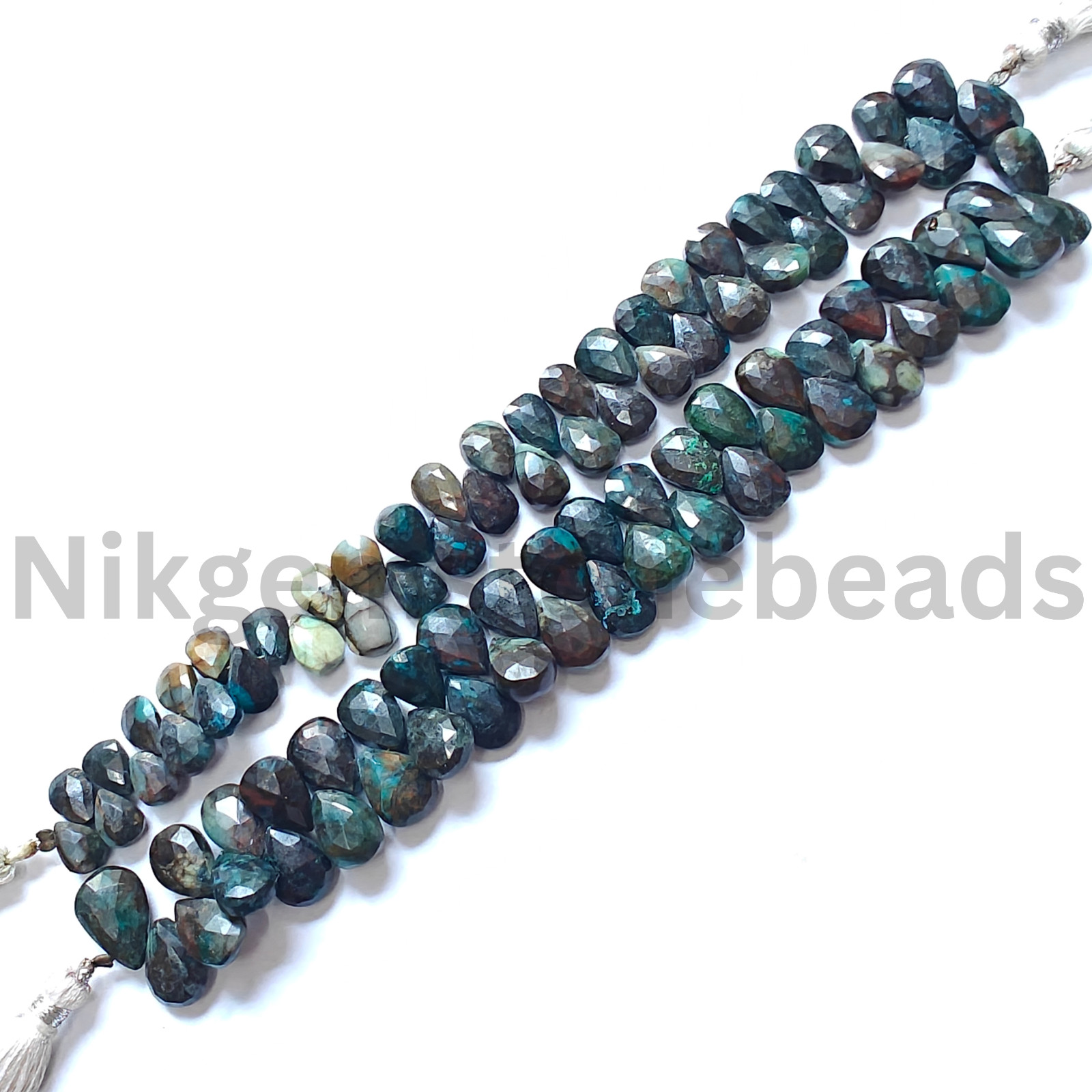 Natural Multi Chrysocolla Gems, Briolette Faceted Pear Cut Beads, 10.00-11.50 MM