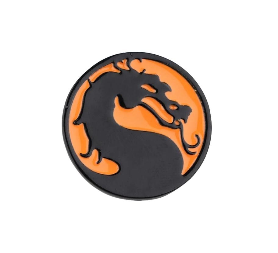Mortal Kombat Game Movie Dragon Orange Black Logo Enamel Metal Pin