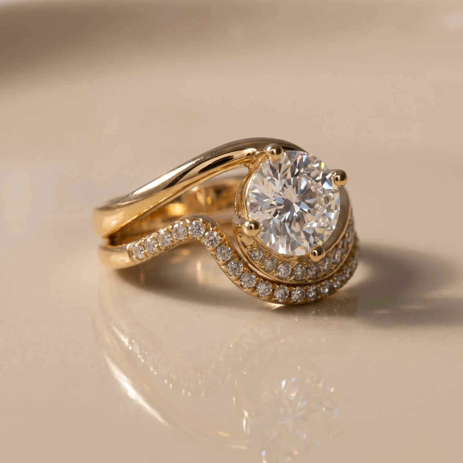 2.30 Ct Round Cut EF/VS1 Lab Grown Diamond Engagement Ring Set 14K Yellow Gold