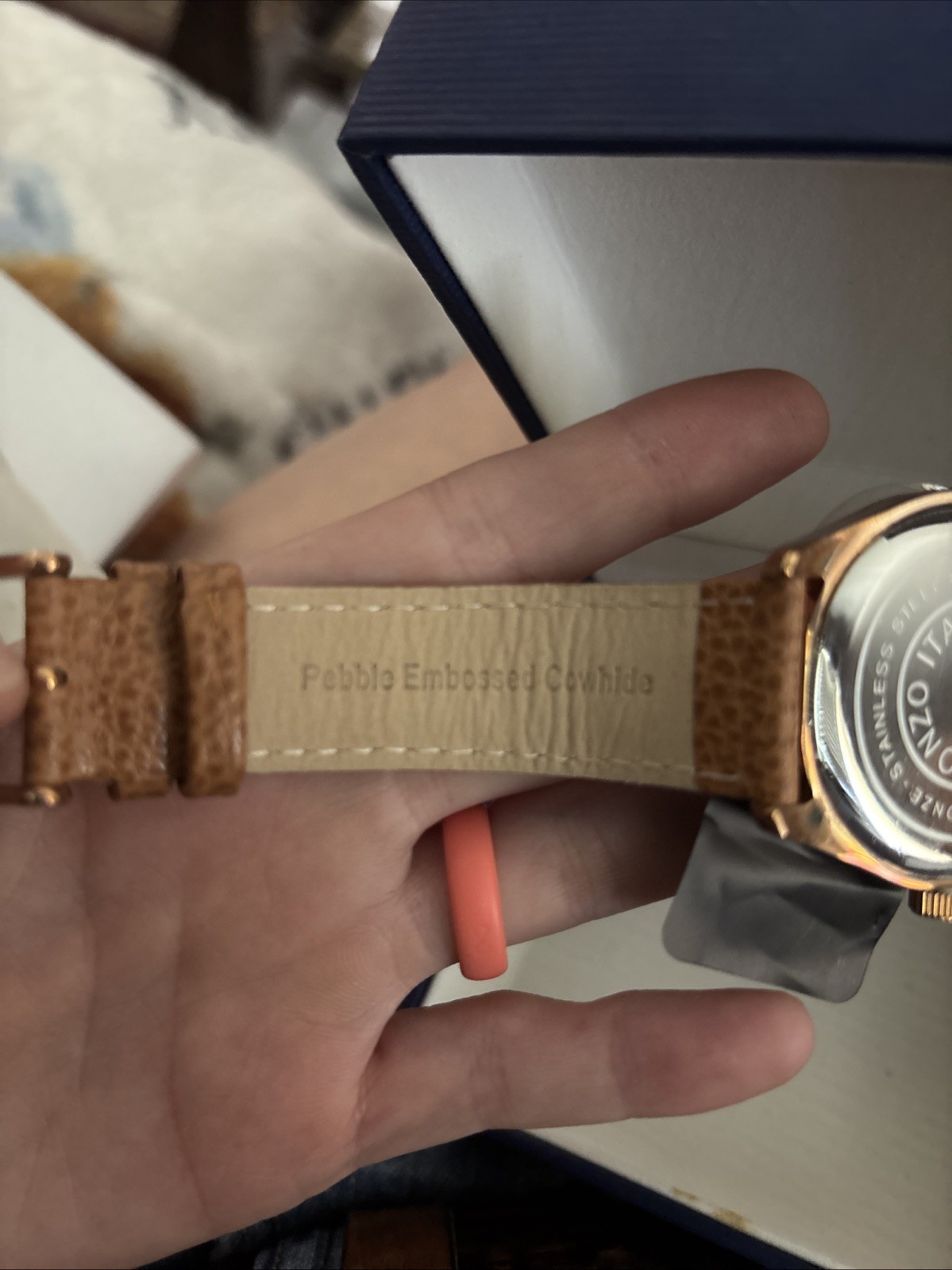 Pebble Embossed Cowhide Leather Bronze Stainless Steel Back Bronze Italia Watch