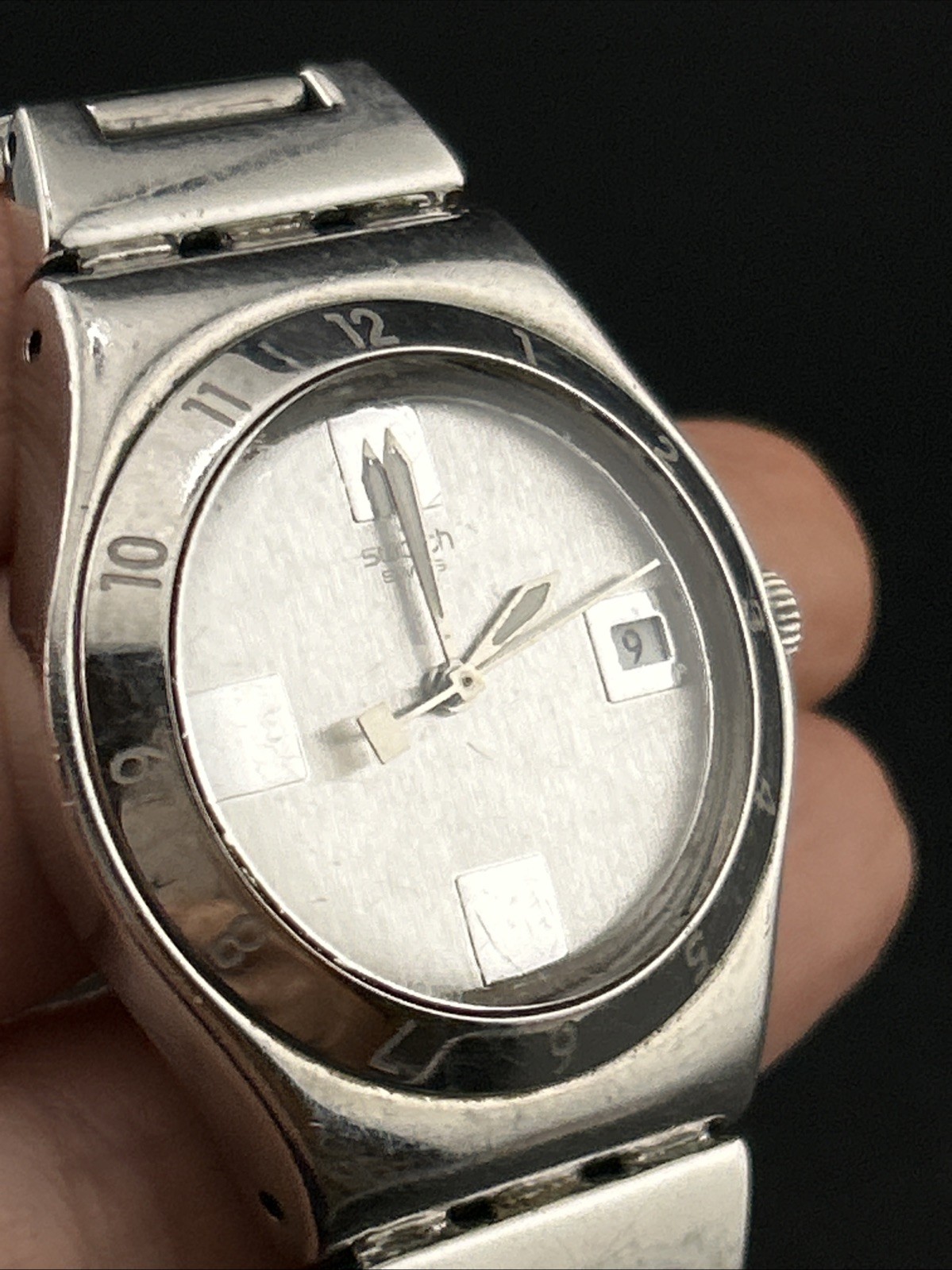 Swatch Irony Swiss Ladies Stainless Steel Watch Running Wristwatch Bezel SS Brac
