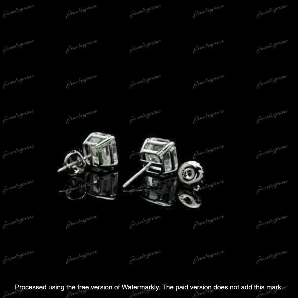 Asscher Cut 3Ct Lab Created Diamond Women Engagement Stud 14K White Gold Plated