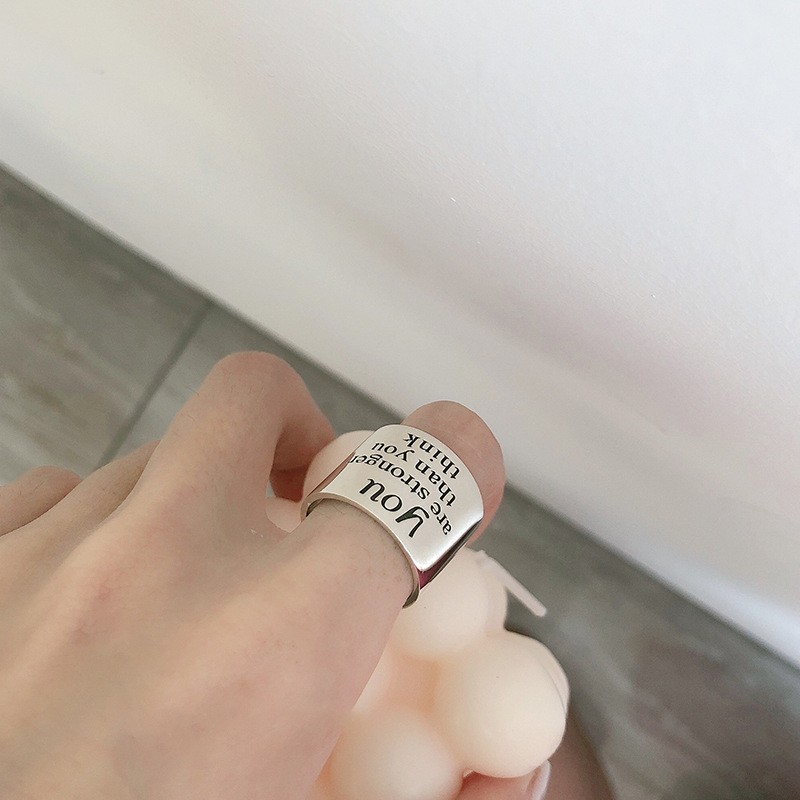 Women’s Smooth Open Ring Silver Plated Alloy Inspirational Language Engraving
