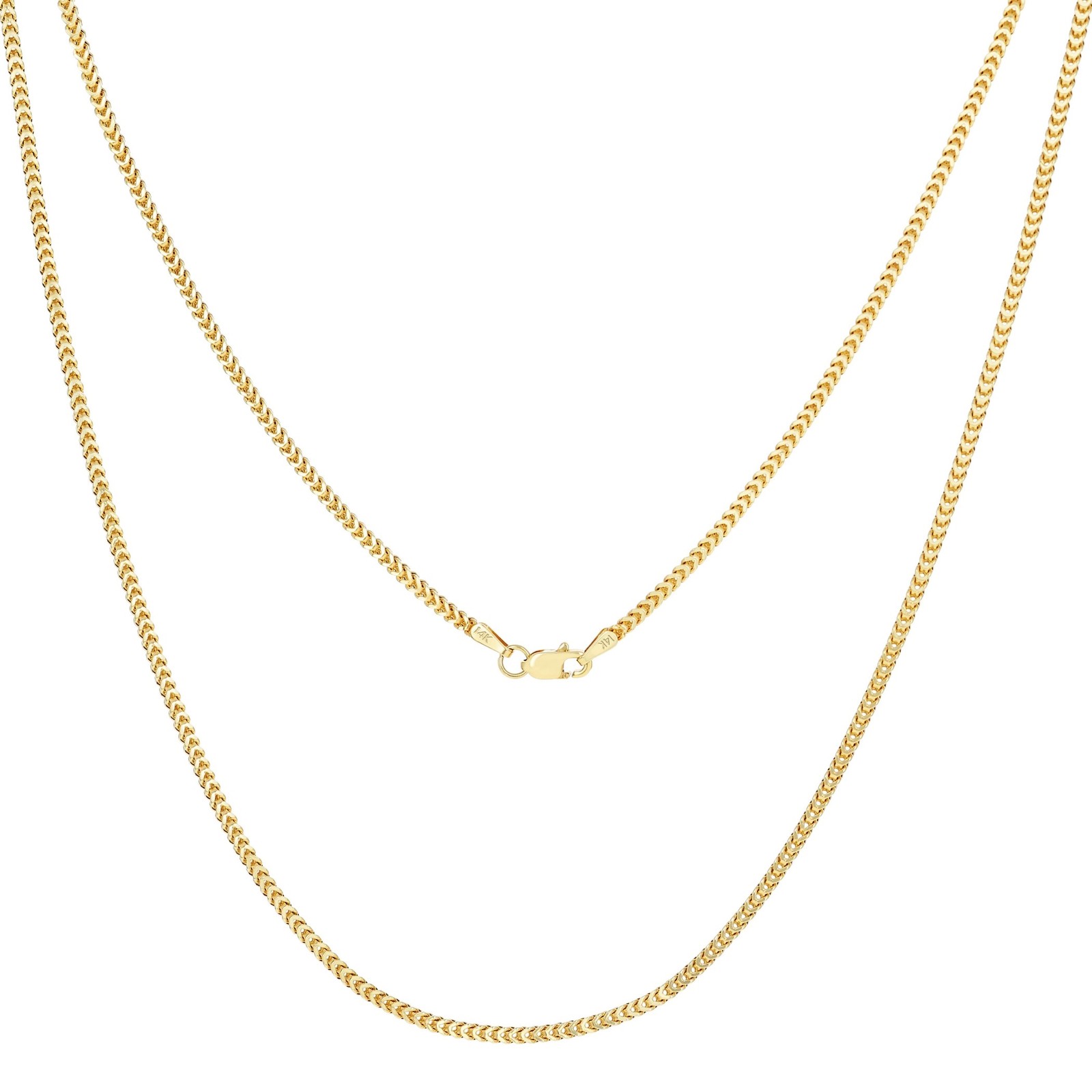14K Yellow Gold 1.5mm Franco Box Wheat Spiga Chain Pendant Necklace 14″-24″