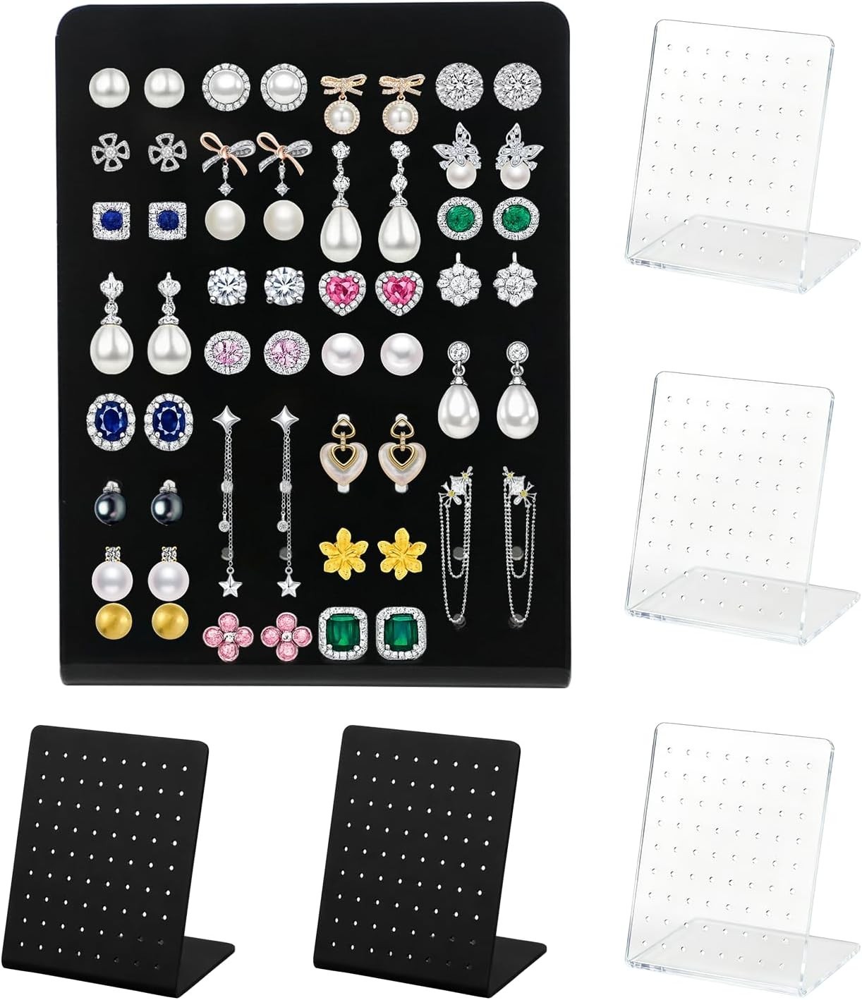 6 Pack 72 Hole Acrylic Earring Display Stand, Stud Earring Holder Set In Blac…