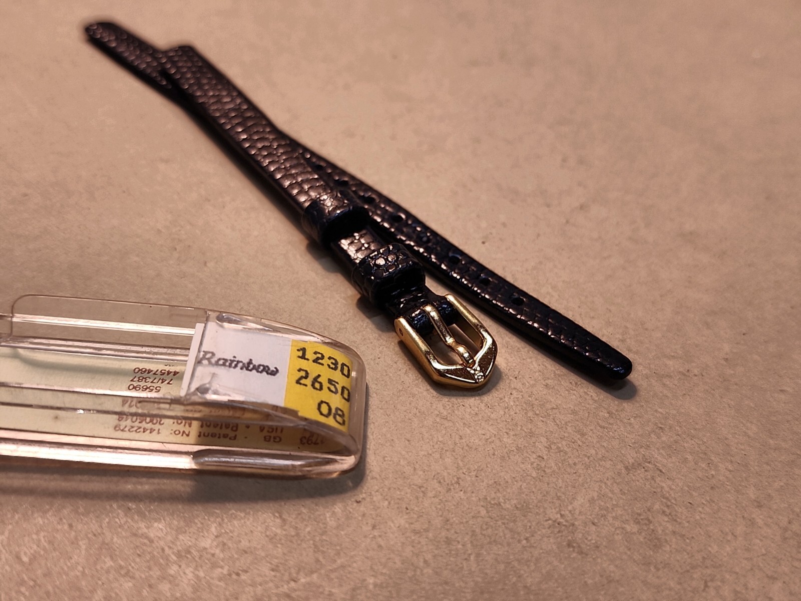 NOS Hirsch Open End 8mm Black Flat Stitchless Rainbow Lizard Grain Watch Band