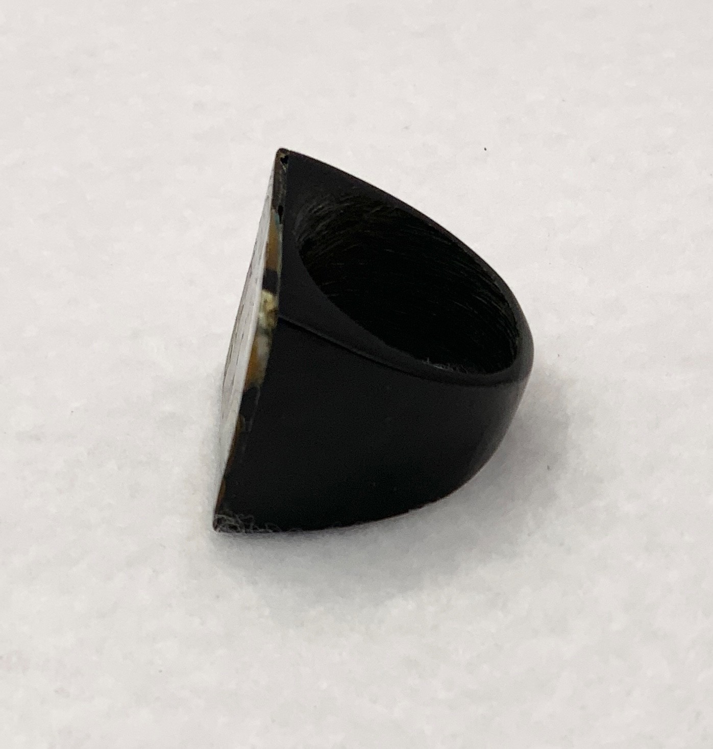 Vintage Ring Paua Abalone Black Square Plastic Resin Mexico Size O