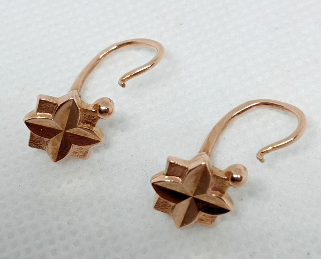 STAMPED 583 (14K ) USSR SOVIET ORIGINAL ROSE GOLD DROP EARRINGS