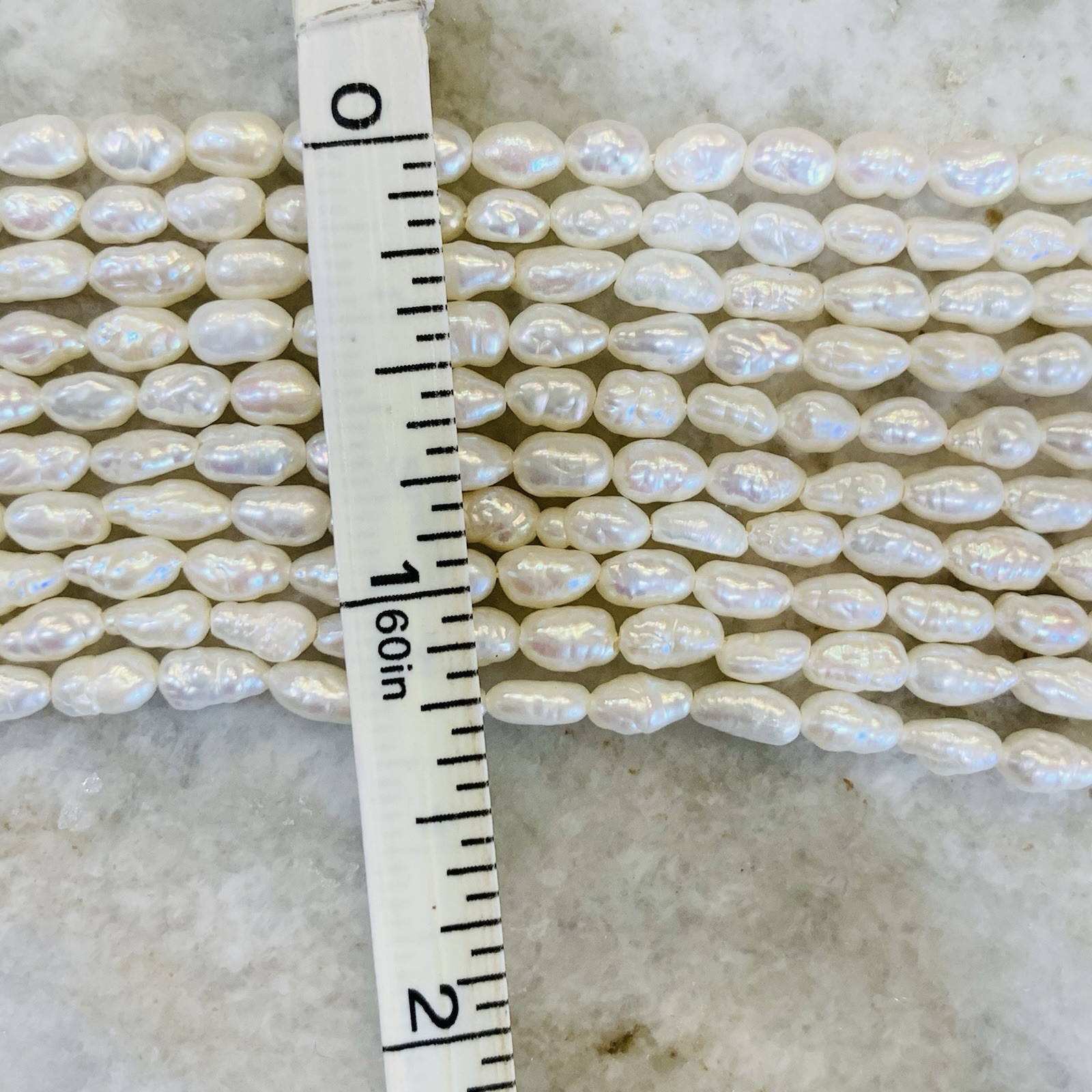 VTG Rice Pearl Necklace Multi 5 Strand Sterling Fancy Clasp Choker Hi Luster “