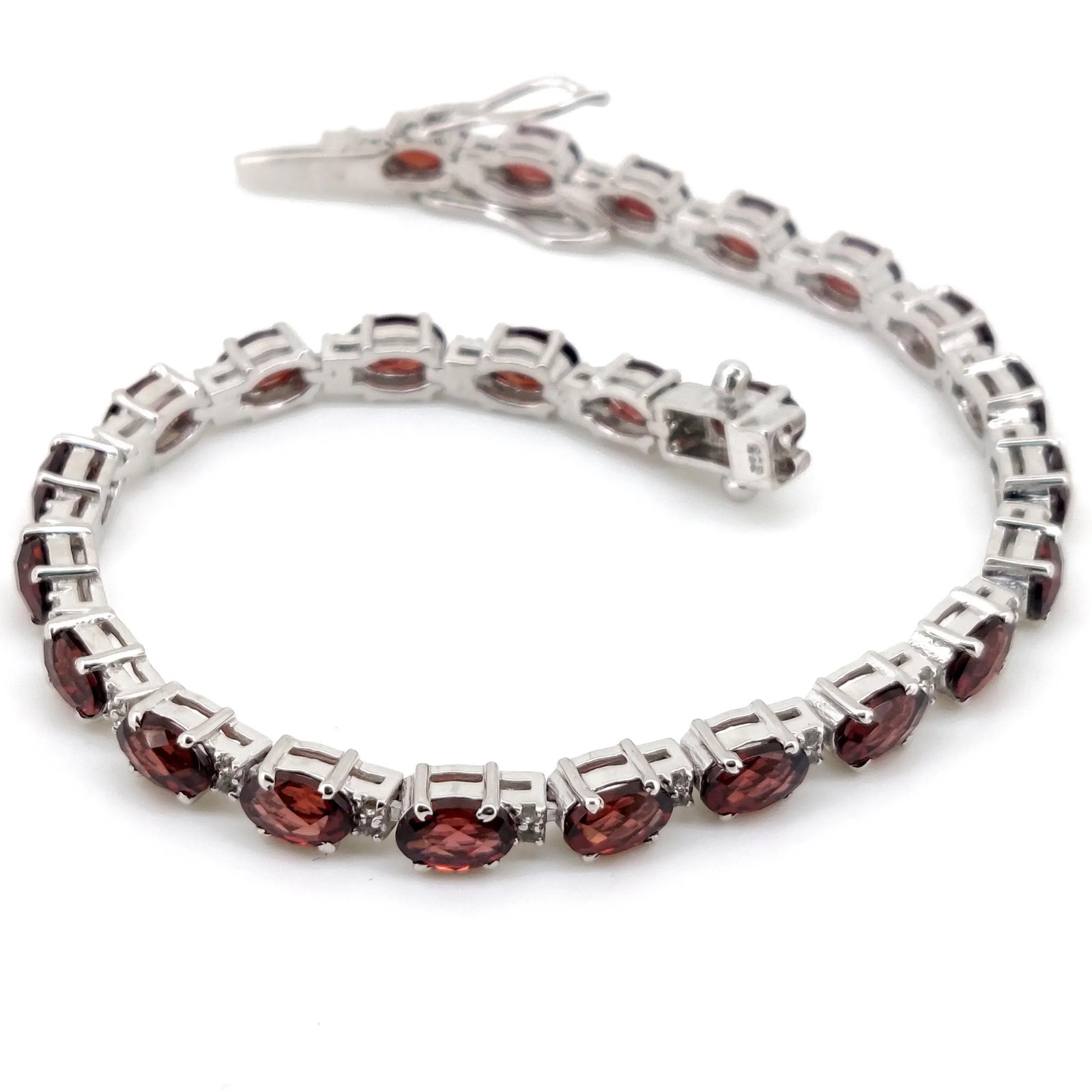 Oval Garnet Tennis Bracelet Sterling Silver January Birthstone womens Jewelry