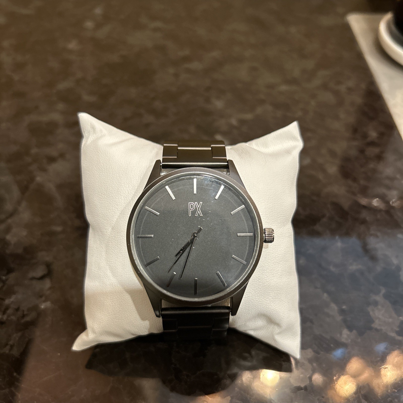 NEW PX Men’s Brushed Stainless Steel Bracelet Link Black Dial Watch