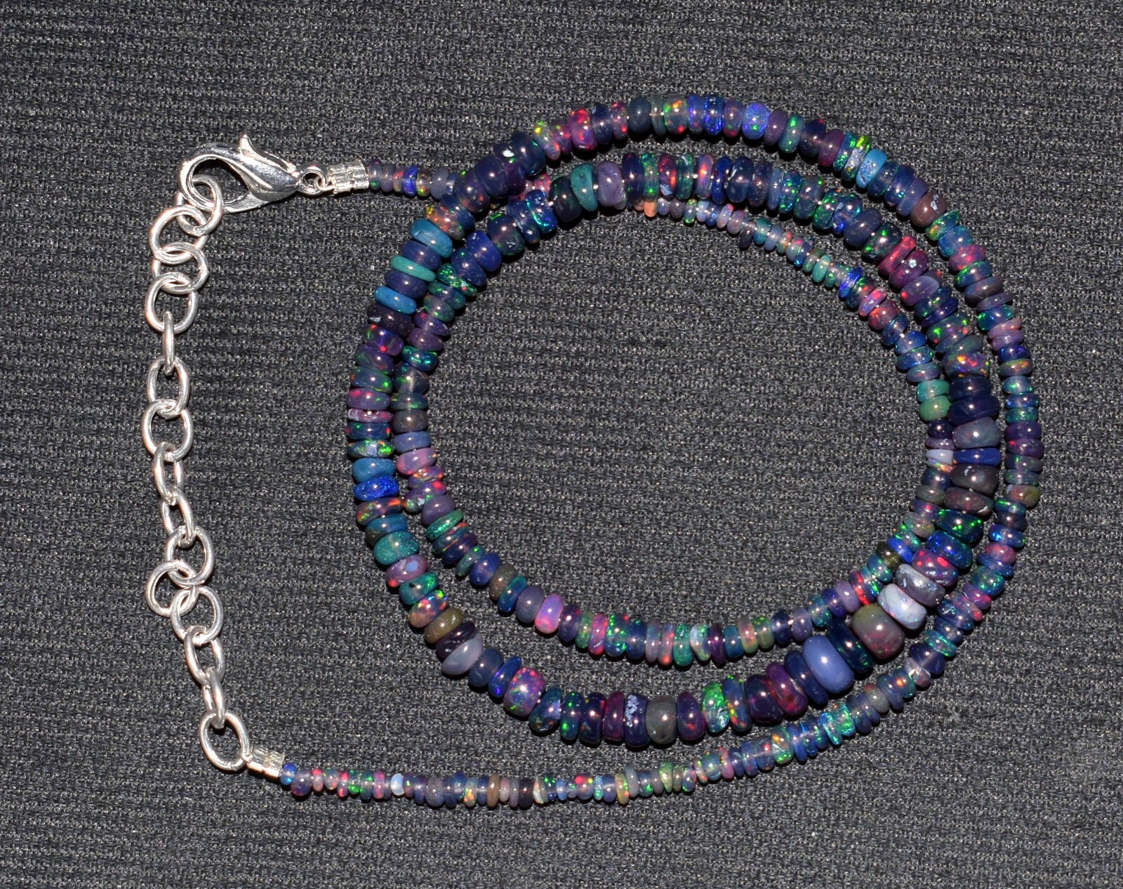Opal Beads Necklace Natural Ethiopian Black Opal Gemstone Beads 16″Necklace