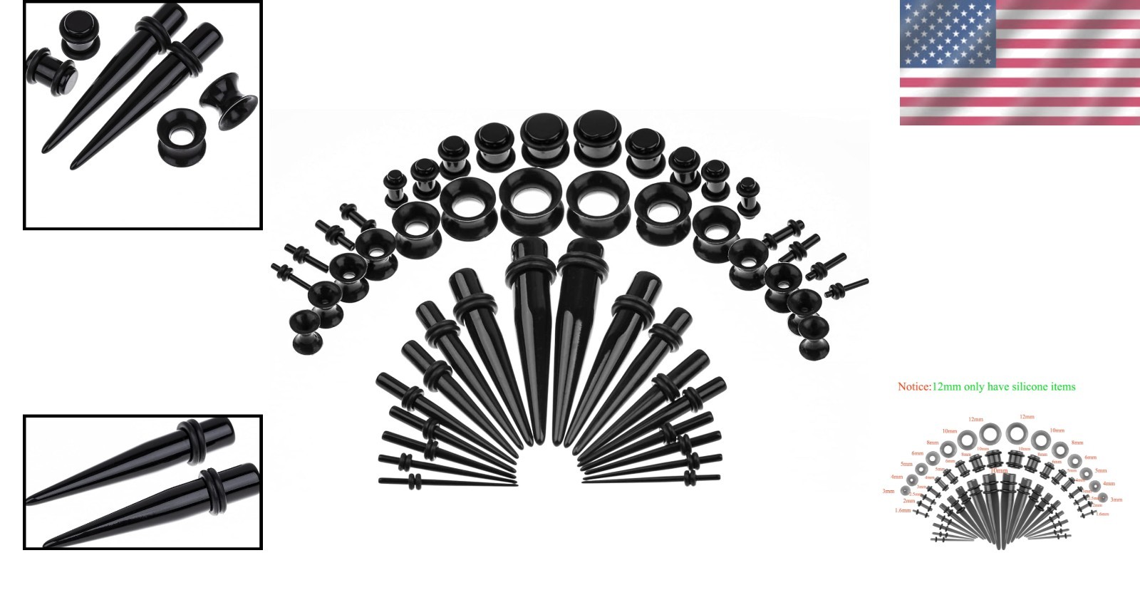 Stylish Punk Ear Gauges: 50-Piece Multi-Size Piercing Kit for Fashion Lovers