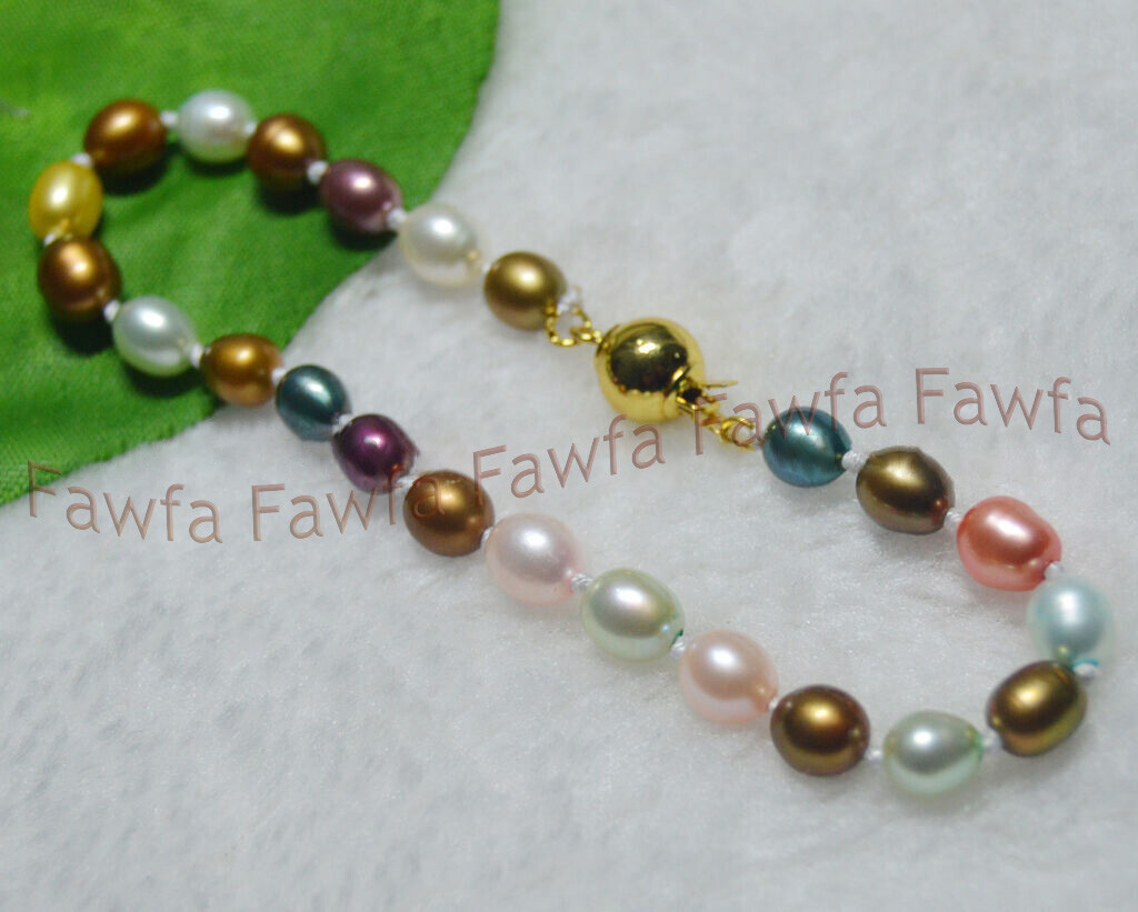 Exquisite 6-7mm Natural Multicolor Freshwater Cultured Pearl Bracelets 6.5-8.5”