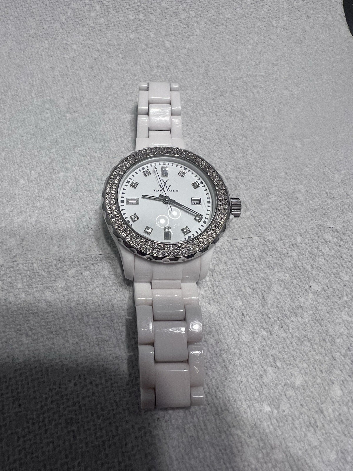ToyWatch Women’s 40mm Quartz Analog Date 5 ATM White Bracelet Gem-Set Bezel