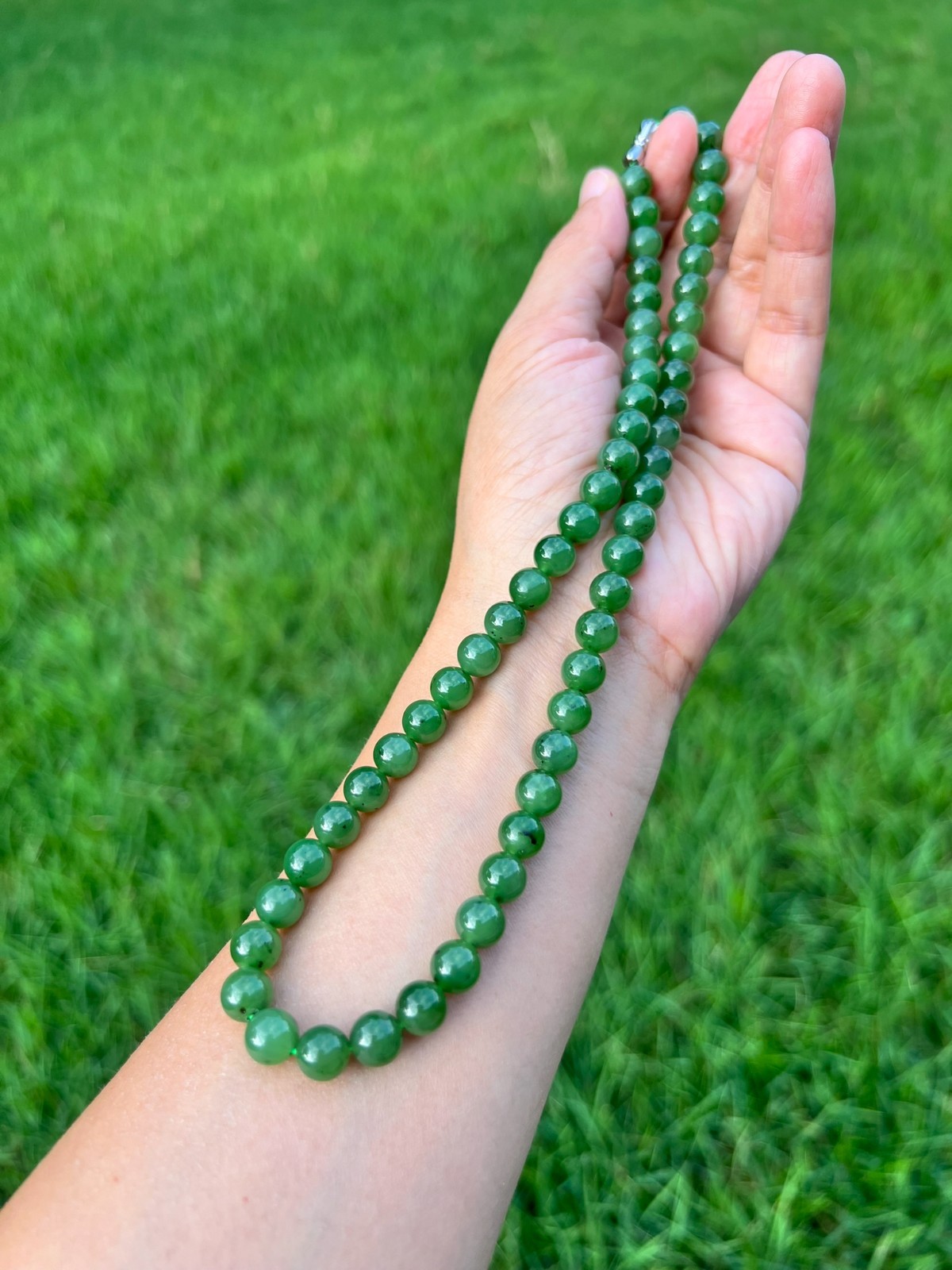 Rich Green 17″ Genuine Nephrite Jade 8mm Bead Necklace H141 3