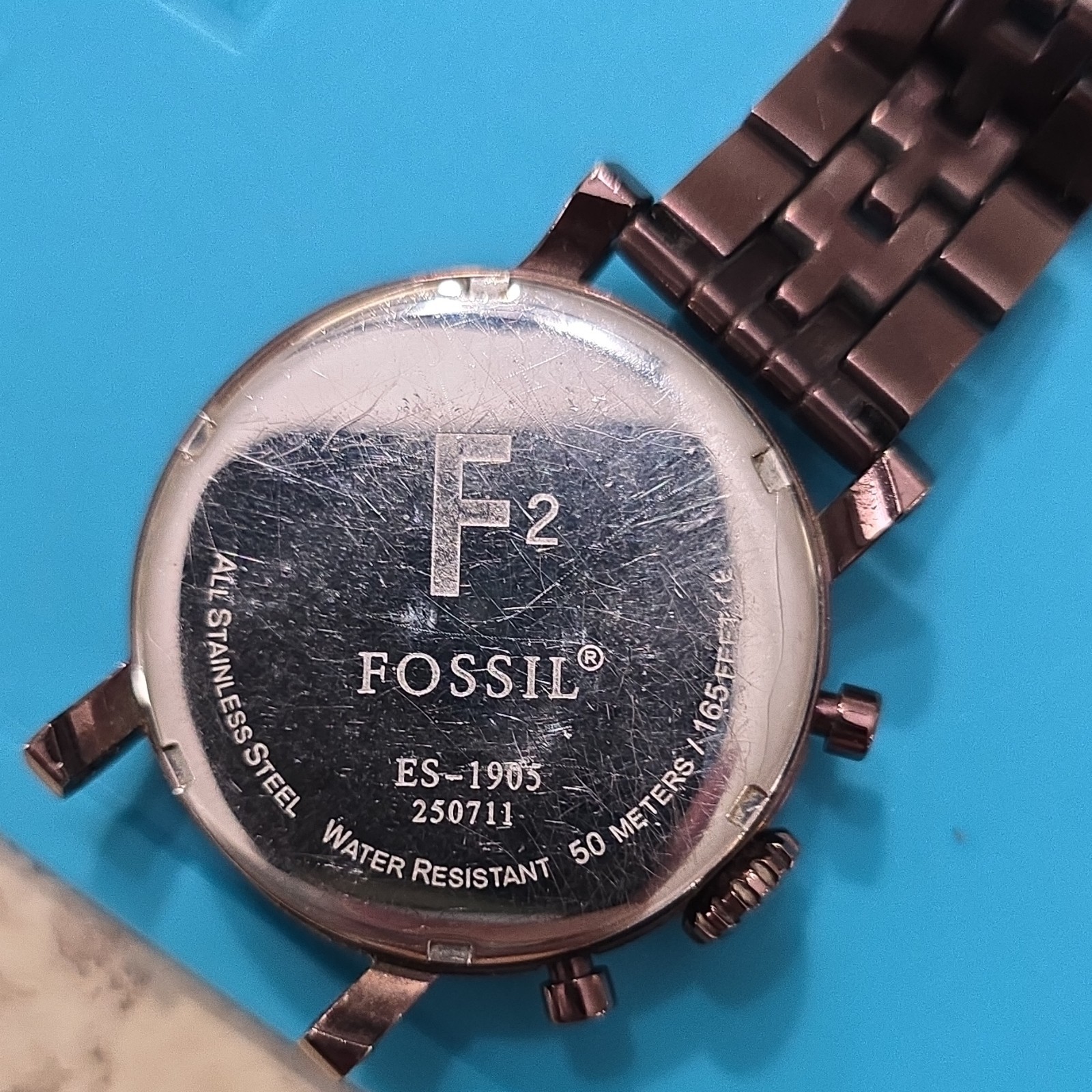 Fossil ES-1905 quartz chronograph black dial brown SS bracelet 50m 38mm case