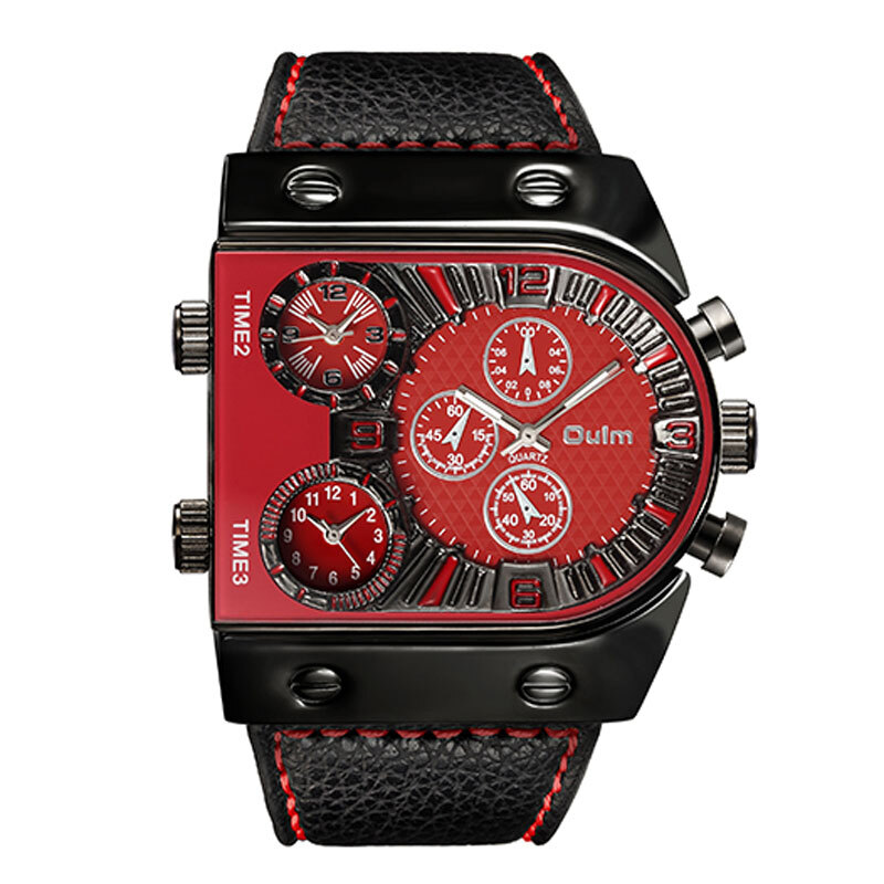 Multiple Time Zone Oulm Watches Unique Design 3 Different Time Sports Mens Watch