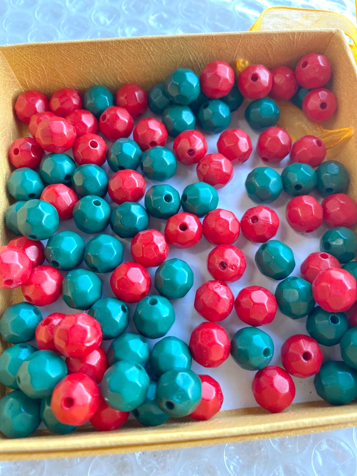 Beads for Jewelry Making Red Green 12mm Acrylic Bead Round Faceted Opaque 50pcs