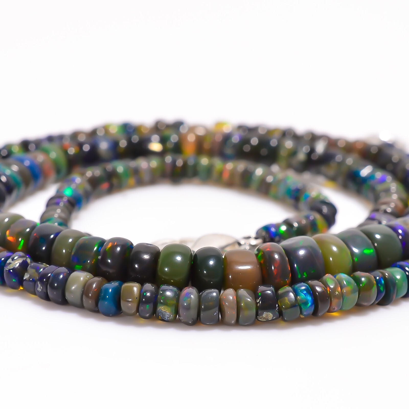 Black Ethiopian Opal Rondelle Smooth Beads 3X2 6X4 mm Necklace 17.5″ A-5276