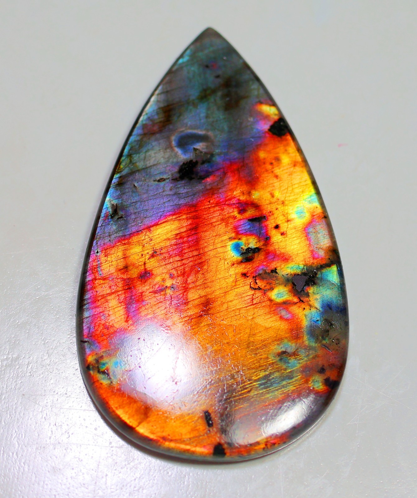 124 Ct 5X38X61 mm Natural Purple Fire Labradorite Pear Cabochon Gemstone SO-154
