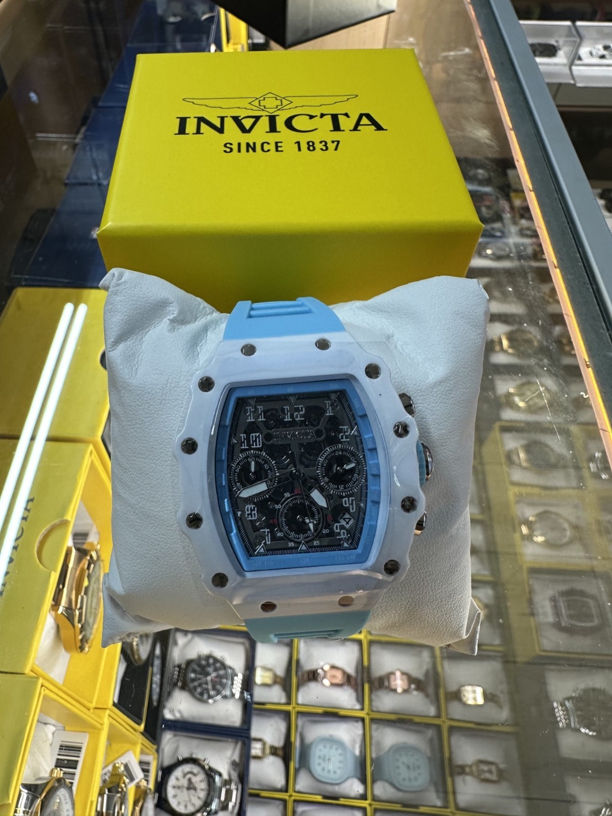 INVICTA RACING VALXOR UNISEX WATCH 40MM BLUE BAND WHITE CASE SKELETON DIAL 69607