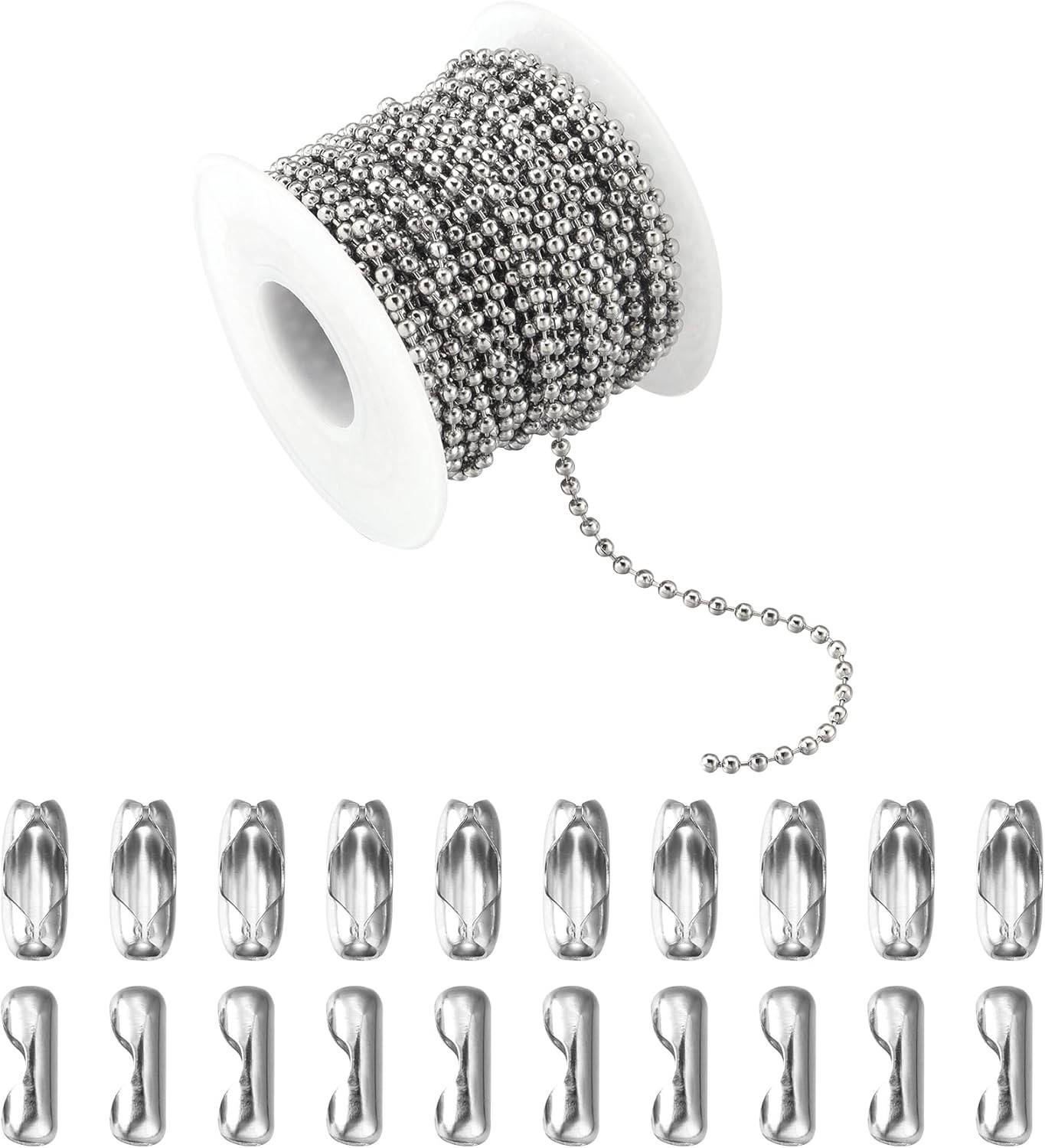 33Ft Stainless Steel Ball Chain 2.4mm Bead Link Chain Roll for Dog Tag