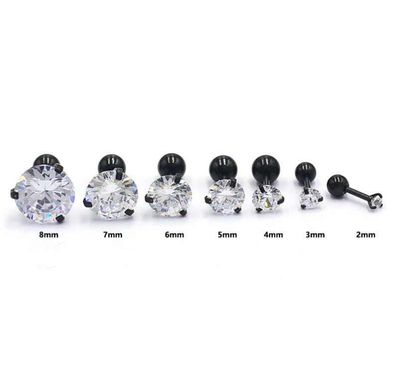 2Pcs Surgical Stainless Steel Round CZ Earrings Screw Back Ear Studs Men Women