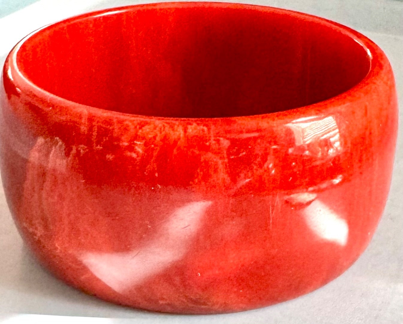 Swirled Deep Blood Orange Retro Wide Chunky Vintage Bangle Bracelet Estate