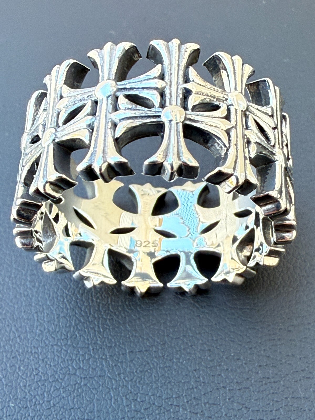 Cross Ring Solid 925 Sterling Silver 13.5mm Wedding Band Hearts Of Chrome