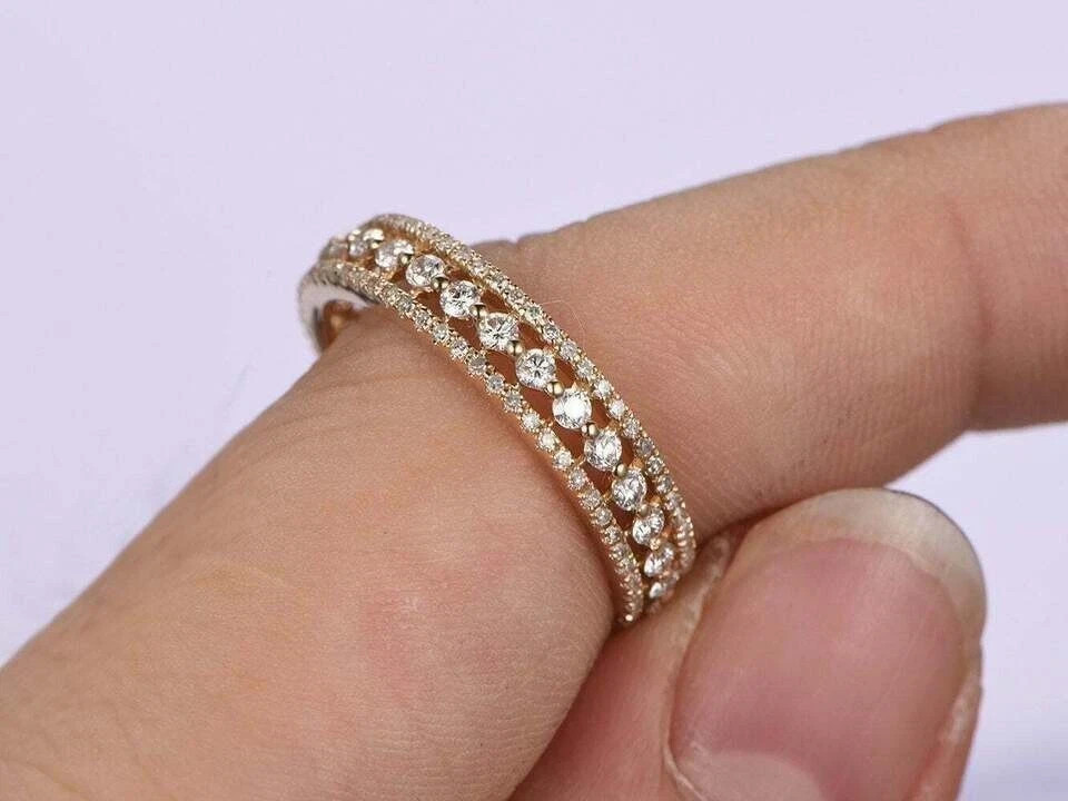 2.30Ct Lab-Created VVS1 Diamond Eternity Band Engagement Ring 14K Yellow Gold Fn