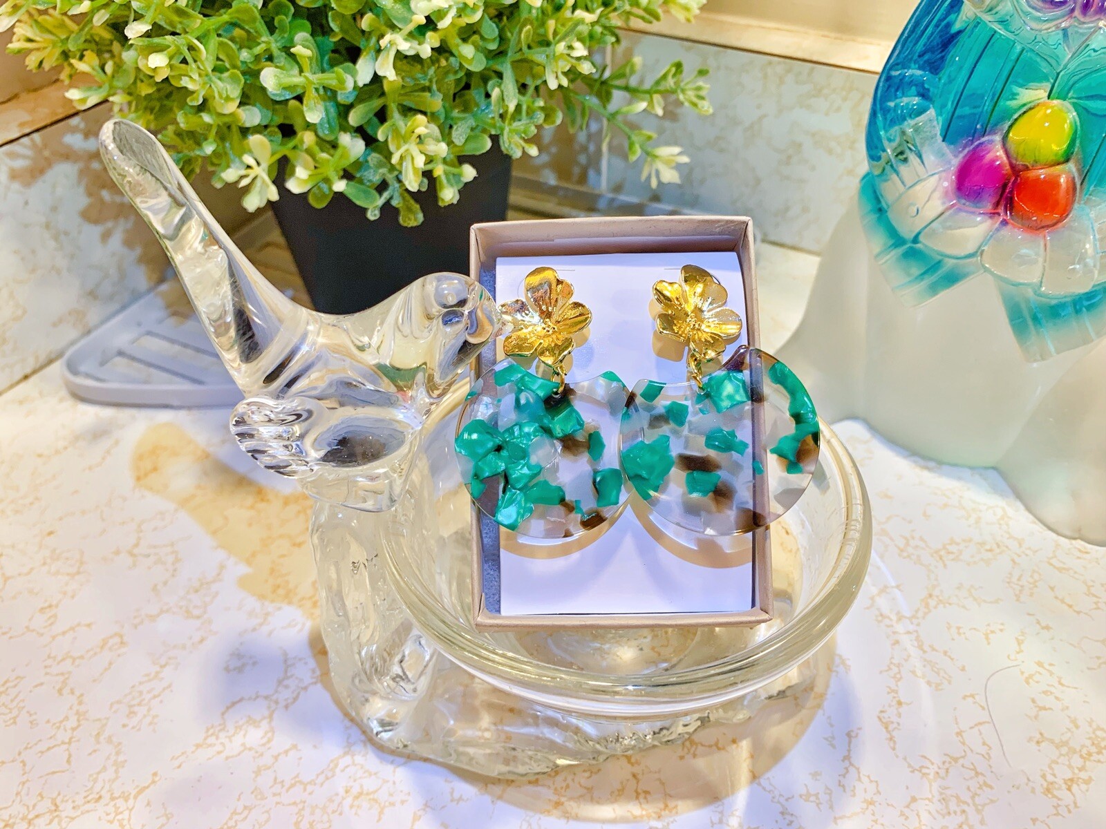 Handmade Multi Choose Shell Resin Earrings With Gold Plated Post