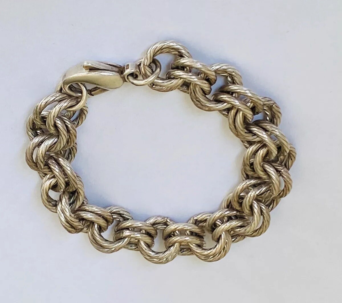 Vintage Signed Sterling Silver Double Rolo Circle Link Chain Bracelet 45-Grams